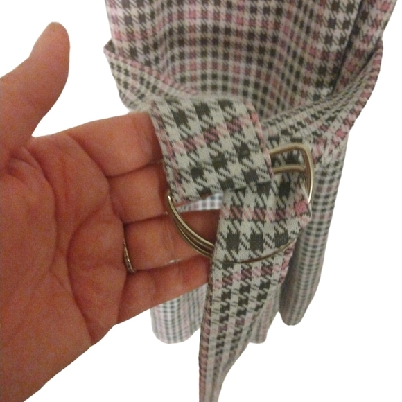 Preppy Sleeveless Polly Street Style Pink-Gray-White Gingham Belted Clueless  XL - Picture 3 of 8
